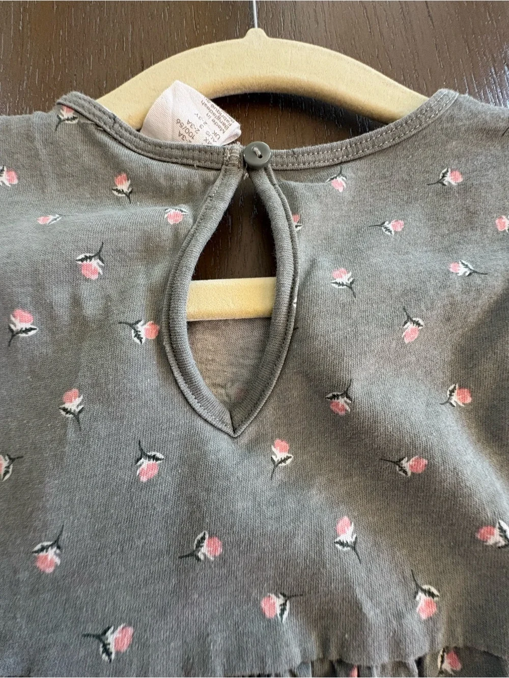 H&M Olive Green Long Sleeve Dress with Pink Floral Accents